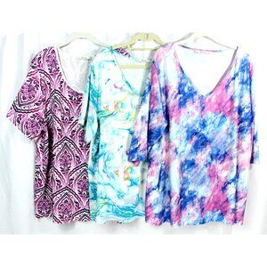 Sakurafina Lot Colorful Floral Swirl Tye Die Art Tunic Top 3XL Casual Whimsy